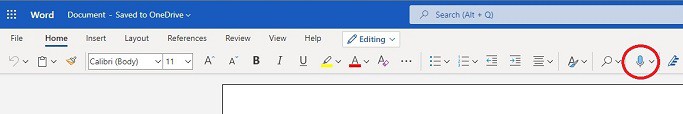 Speech to text is available in Microsoft Word online from the toolbar